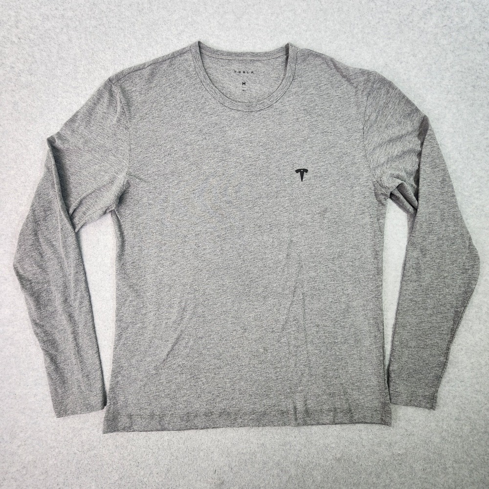 Tesla Shirt Mens Size Medium Gray Longsleeve Logo Crew Neck Pullover‎